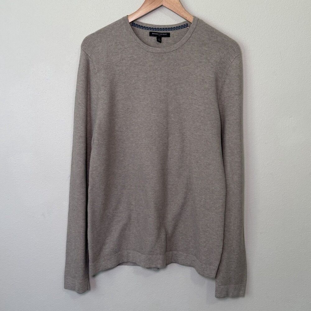 Banana Republic Crewneck Pullover Thermal Sweater Mens S Beige 100% Cotton